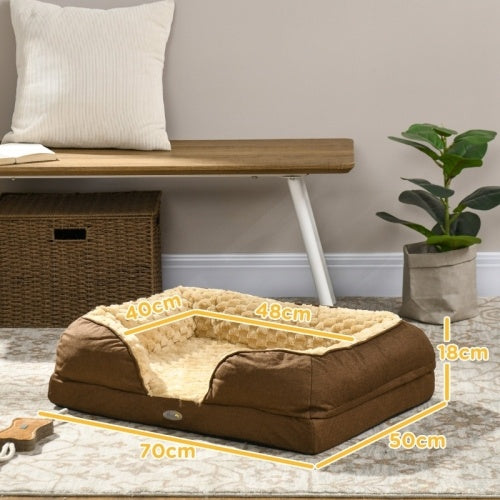 Calming Brown Flannel/Velvet Dog Bed