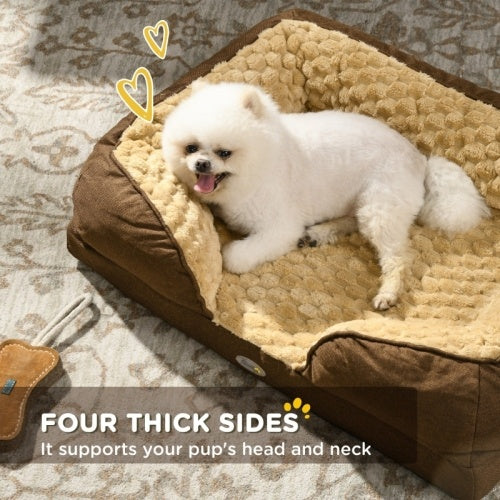 Calming Brown Flannel/Velvet Dog Bed