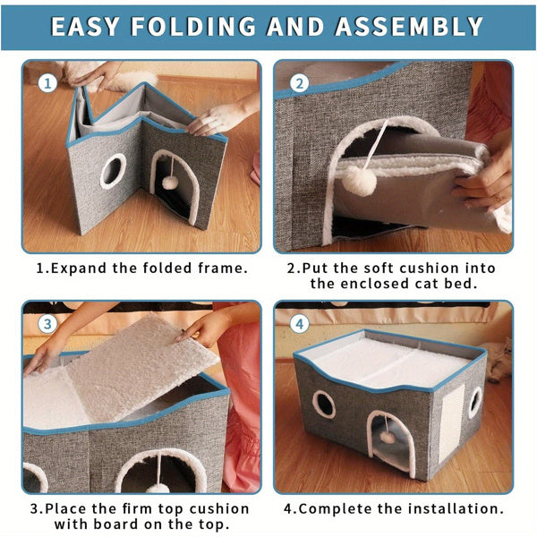 2-in-1 Cat Condo with Scratching Panel