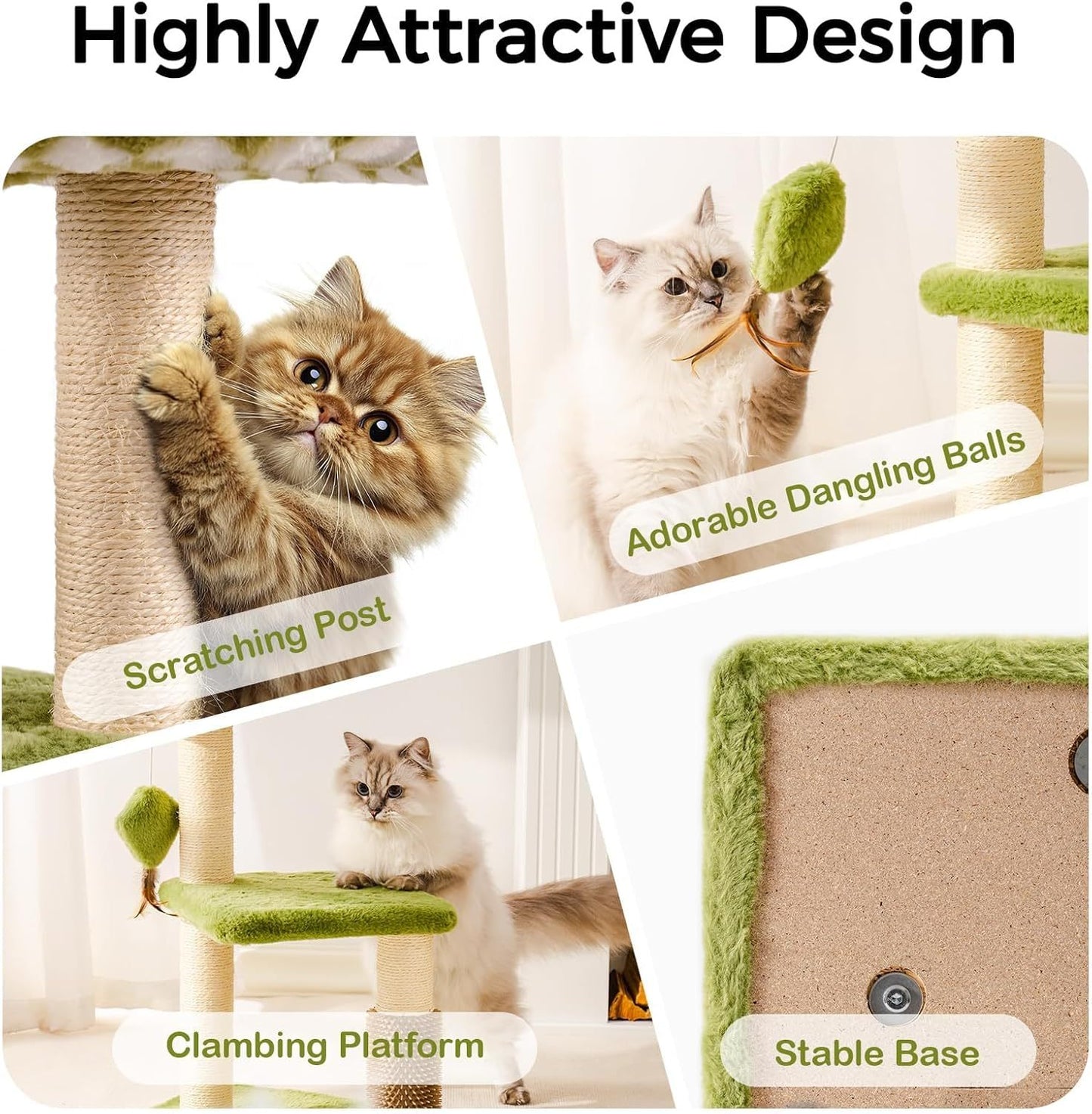 Green Cat Tree with Oversized Bed & Sisal Posts