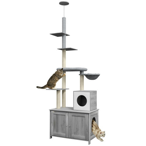 Floor-to-Ceiling Cat Tree with Hidden Litter Box Enclosure