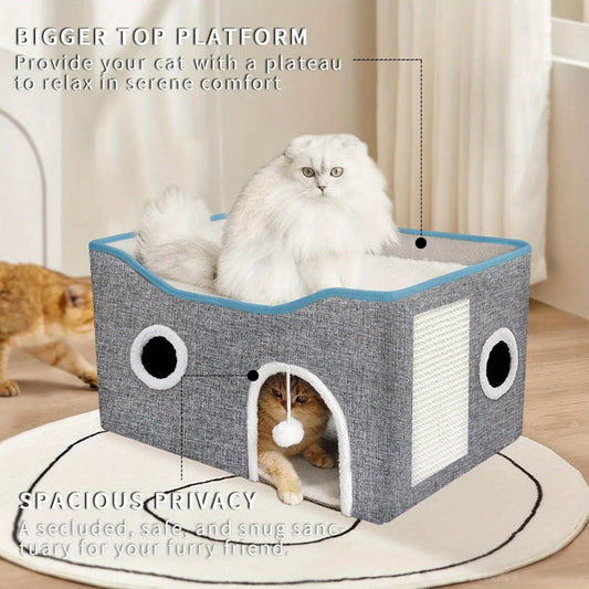 2-in-1 Cat Condo with Scratching Panel