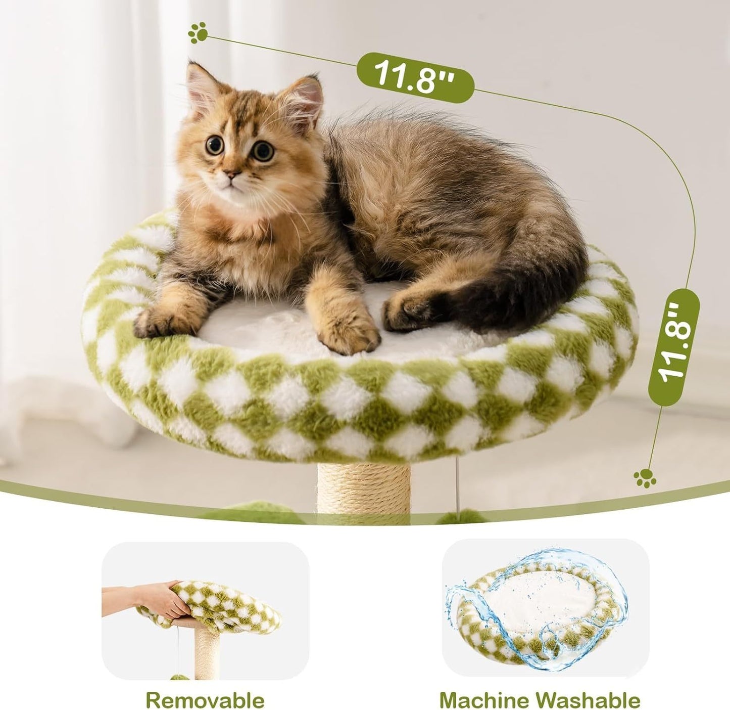 Green Cat Tree with Oversized Bed & Sisal Posts