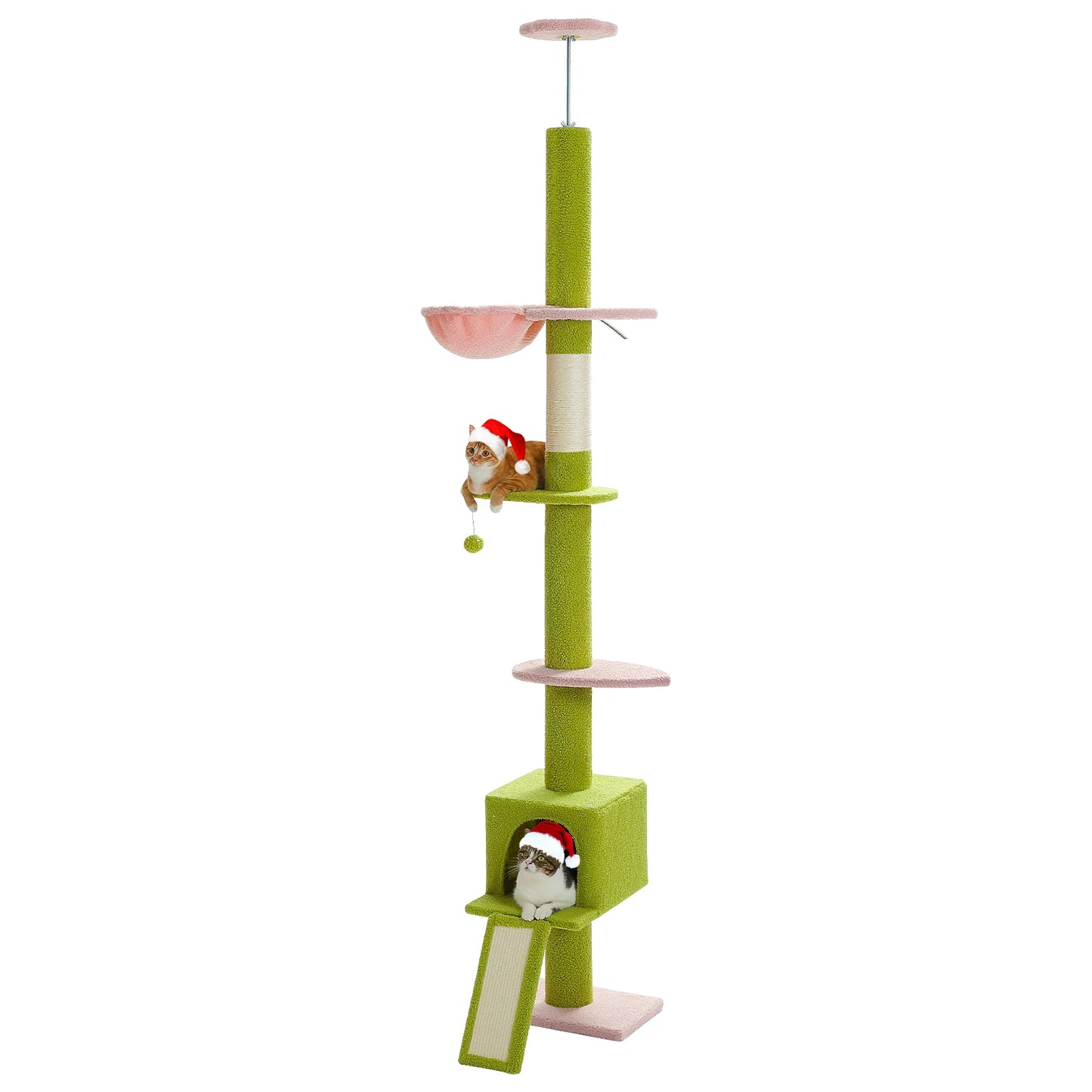 5 Tiers Floor to Ceiling Cat Tree Tower Climbing Tree Adjustable Height for Indoor Cats with Condo Scratching Post Ladders