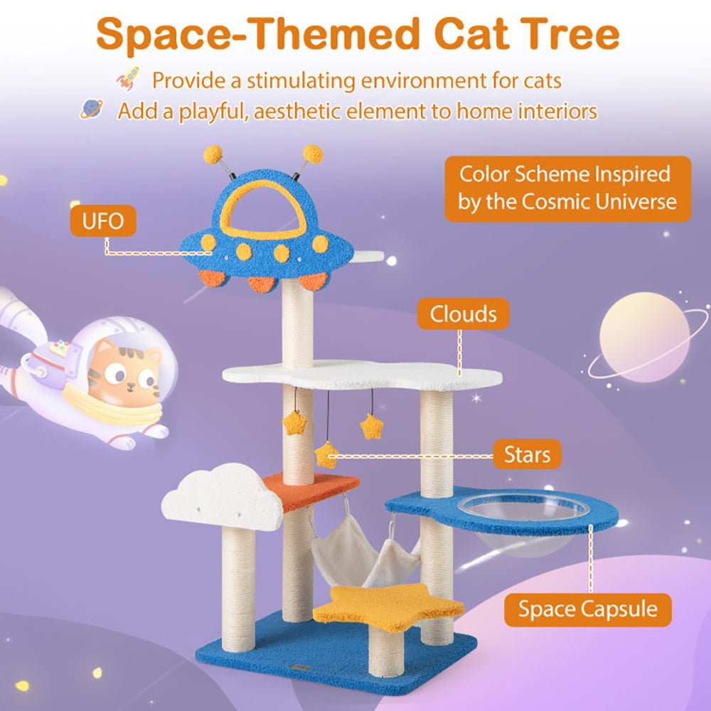 49" Space-Themed Cat Tree with Capsule & Hammock