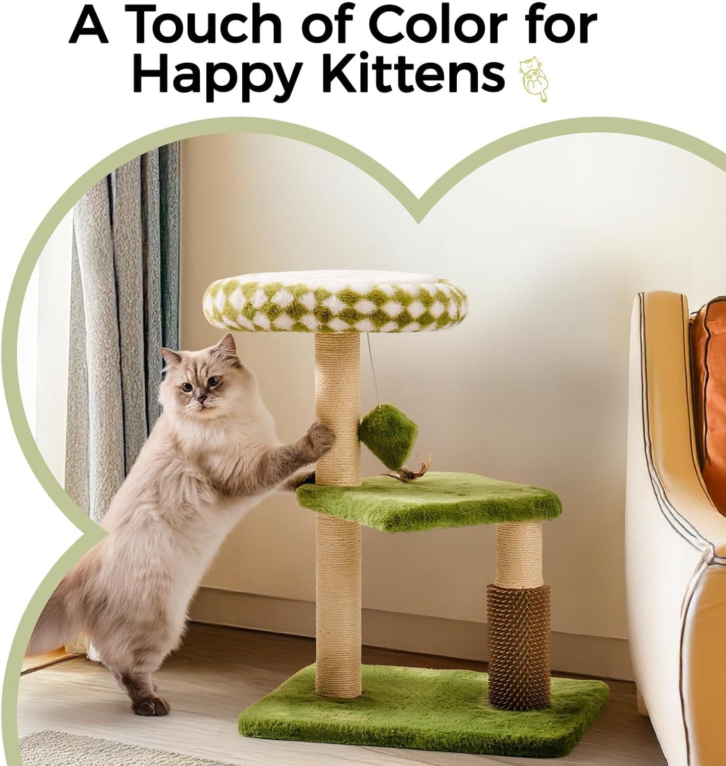 Green Cat Tree with Oversized Bed & Sisal Posts
