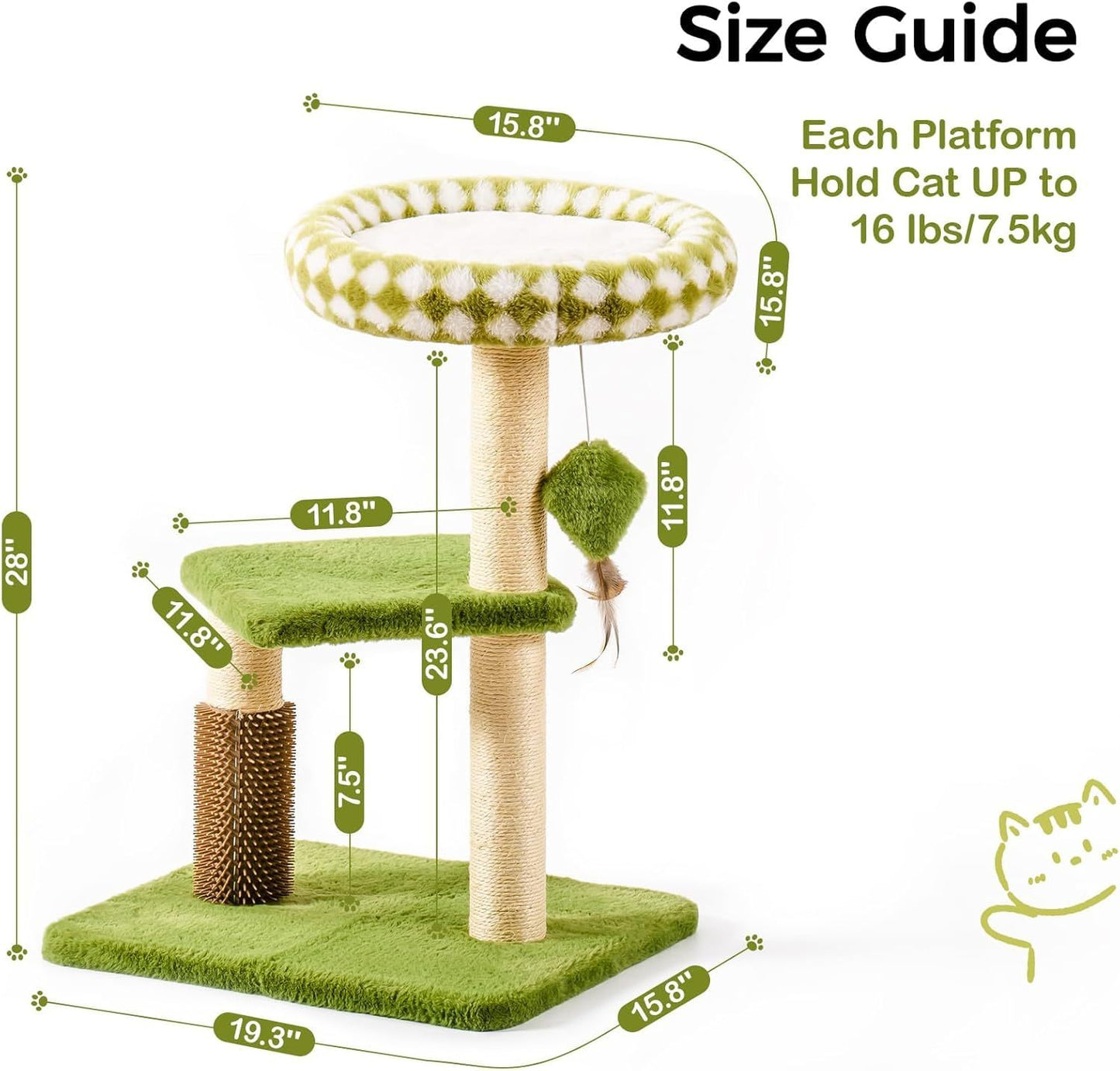 Green Cat Tree with Oversized Bed & Sisal Posts
