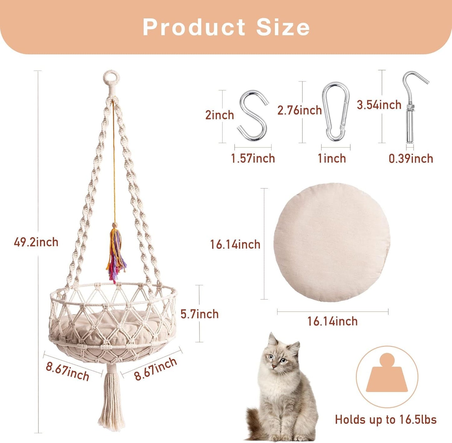 Boho Macrame Cat Hammock Bed