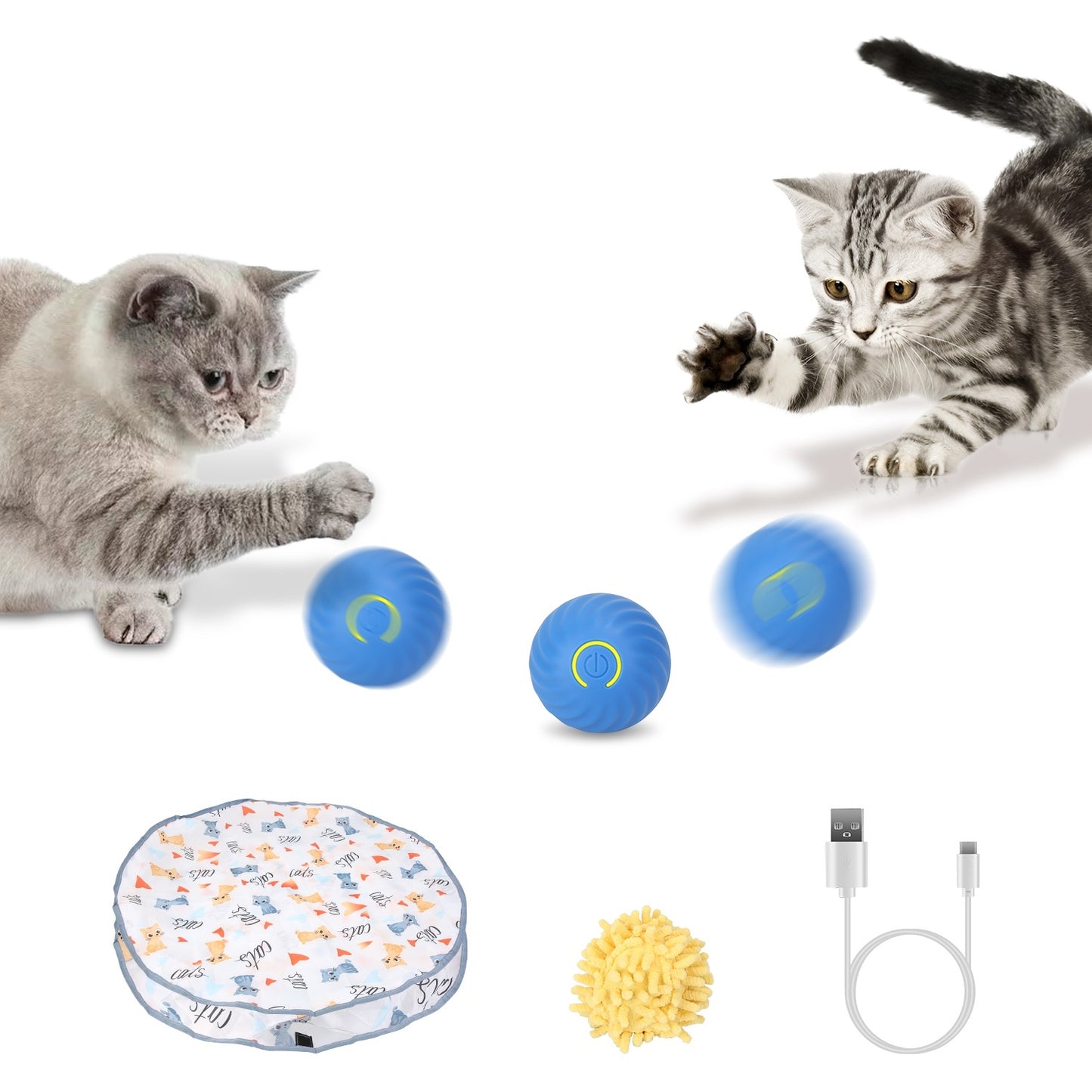 Interactive Cat Toy Ball with Cloth Bag