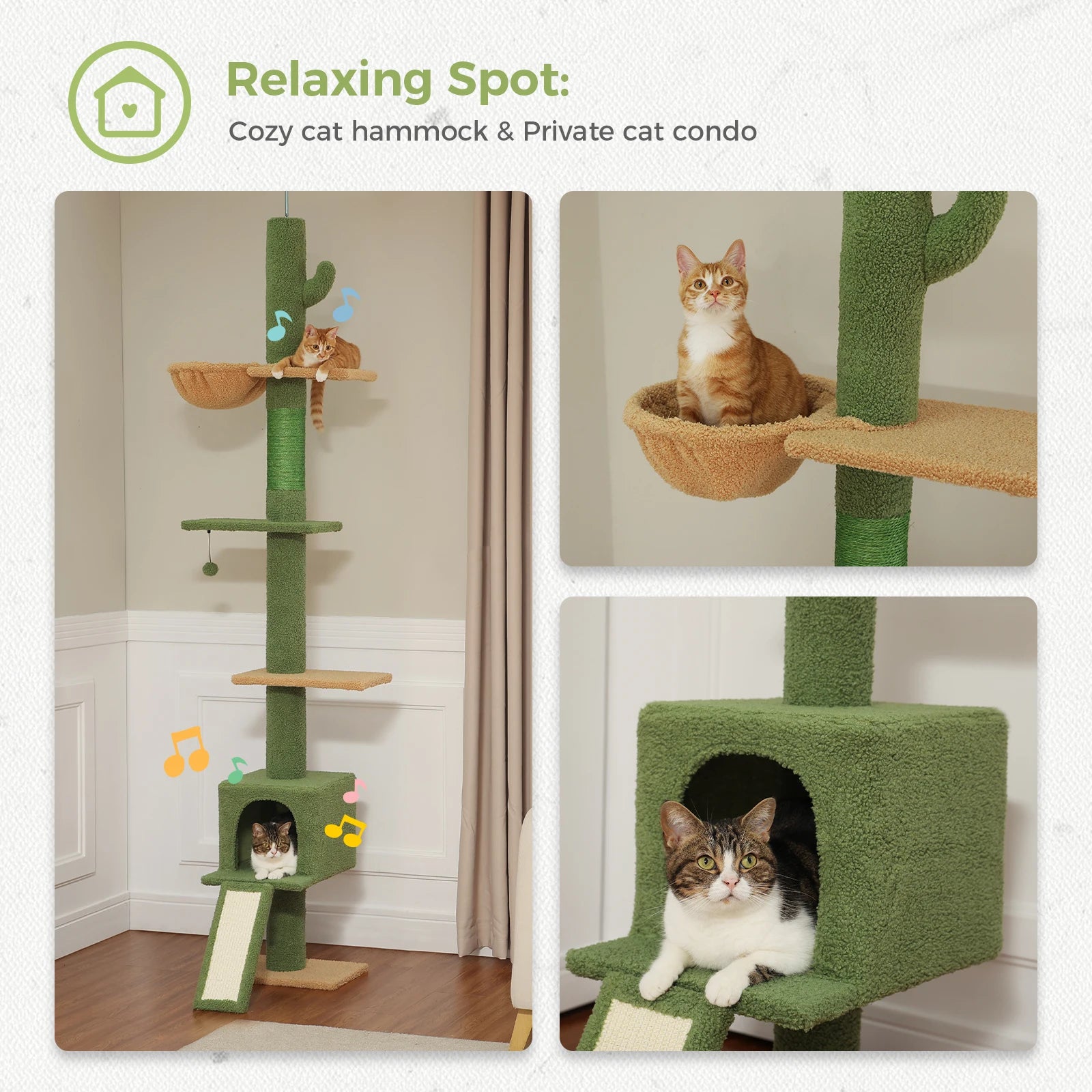 5 Tiers Floor to Ceiling Cat Tree Tower Climbing Tree Adjustable Height for Indoor Cats with Condo Scratching Post Ladders