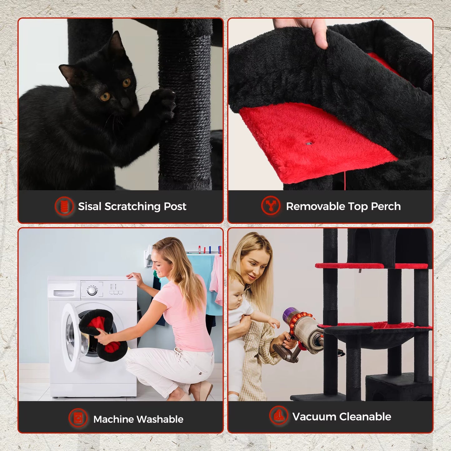 Tall Cat Tree for Indoor Cats Big Cat Tower with Super Large Hammock Cat Climbing Tree with Scratching Posts Condo House Black