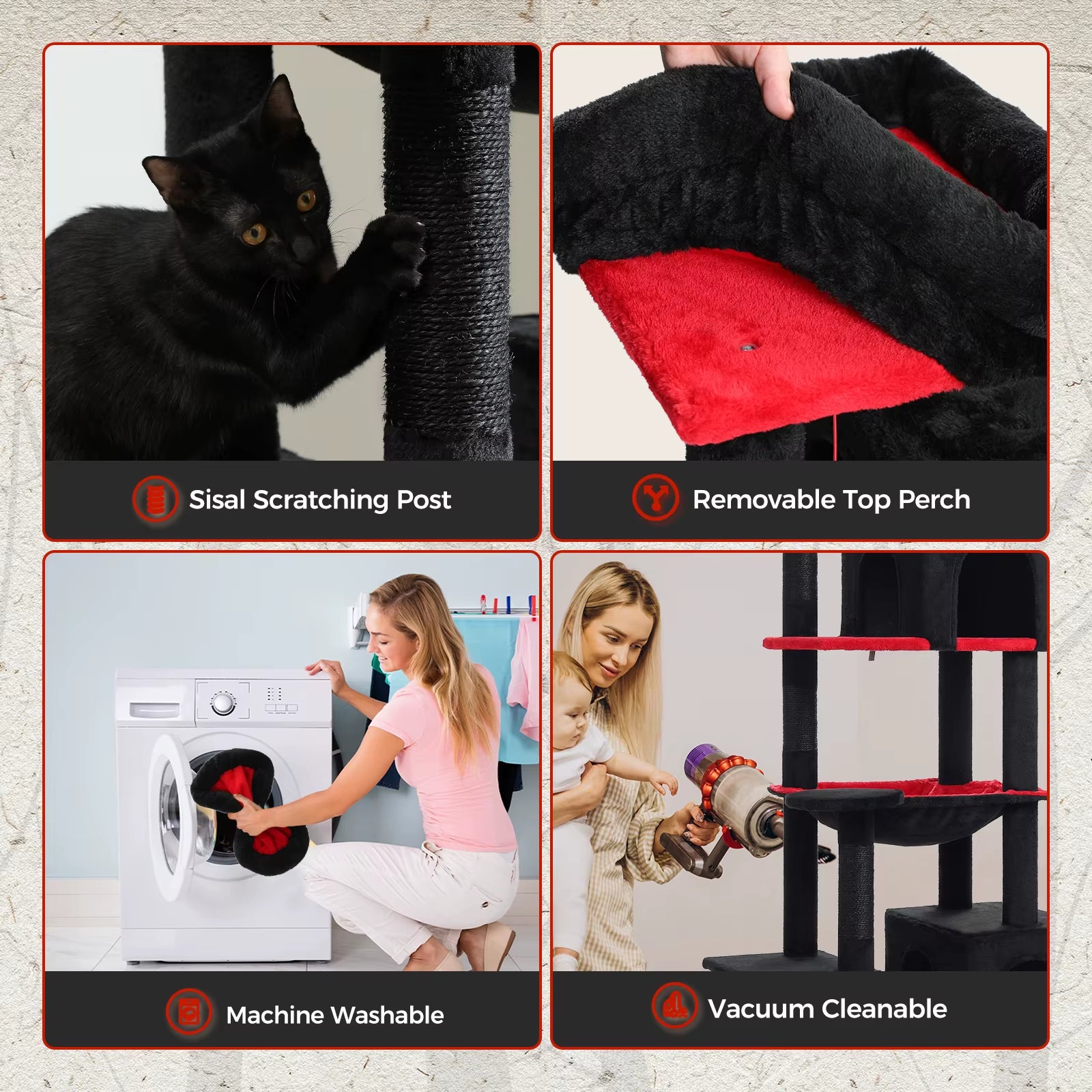 Tall Cat Tree for Indoor Cats Big Cat Tower with Super Large Hammock Cat Climbing Tree with Scratching Posts Condo House Black