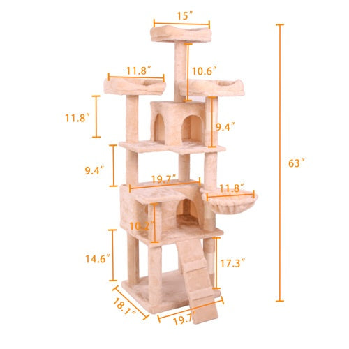 63" Multi-Level Cat Tree with Plush Cover