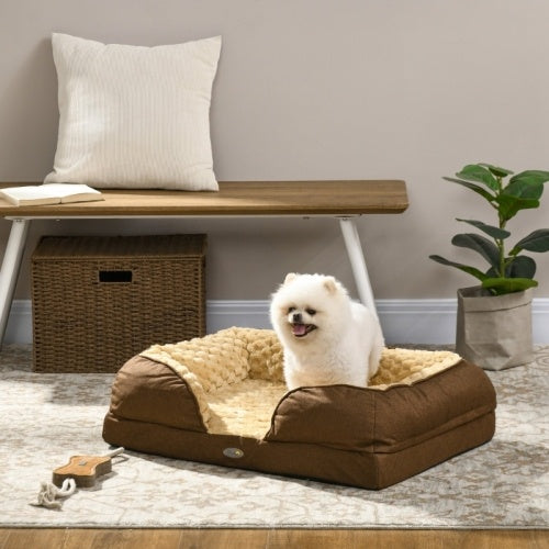 Calming Brown Flannel/Velvet Dog Bed