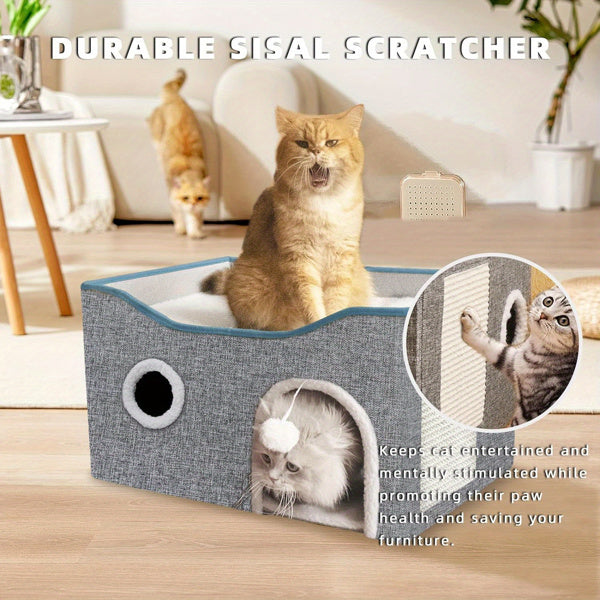 2-in-1 Cat Condo with Scratching Panel