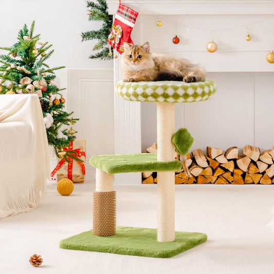 Green Cat Tree with Oversized Bed & Sisal Posts