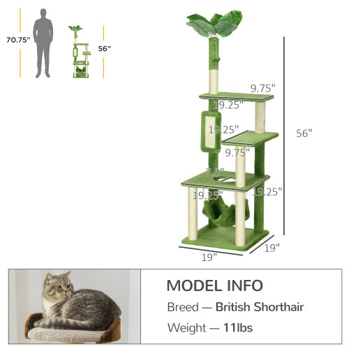 56″ Cat Tree Tower with Sisal Posts