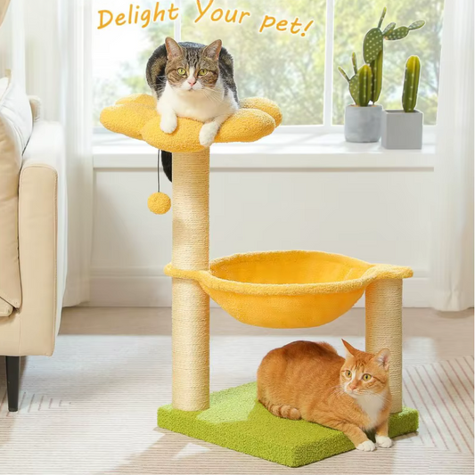 28" Yellow Flower Cat Tree with Top Perch