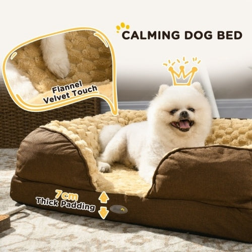 Calming Brown Flannel/Velvet Dog Bed