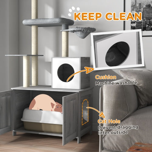 Floor-to-Ceiling Cat Tree with Hidden Litter Box Enclosure