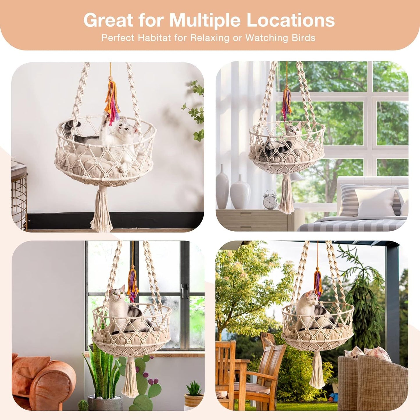 Boho Macrame Cat Hammock Bed