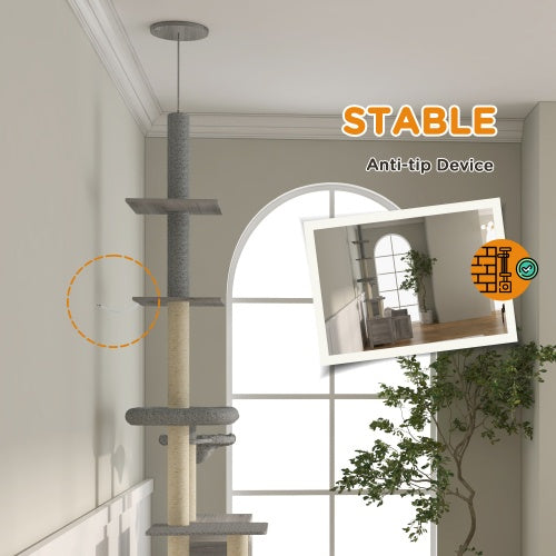 Floor-to-Ceiling Cat Tree with Hidden Litter Box Enclosure