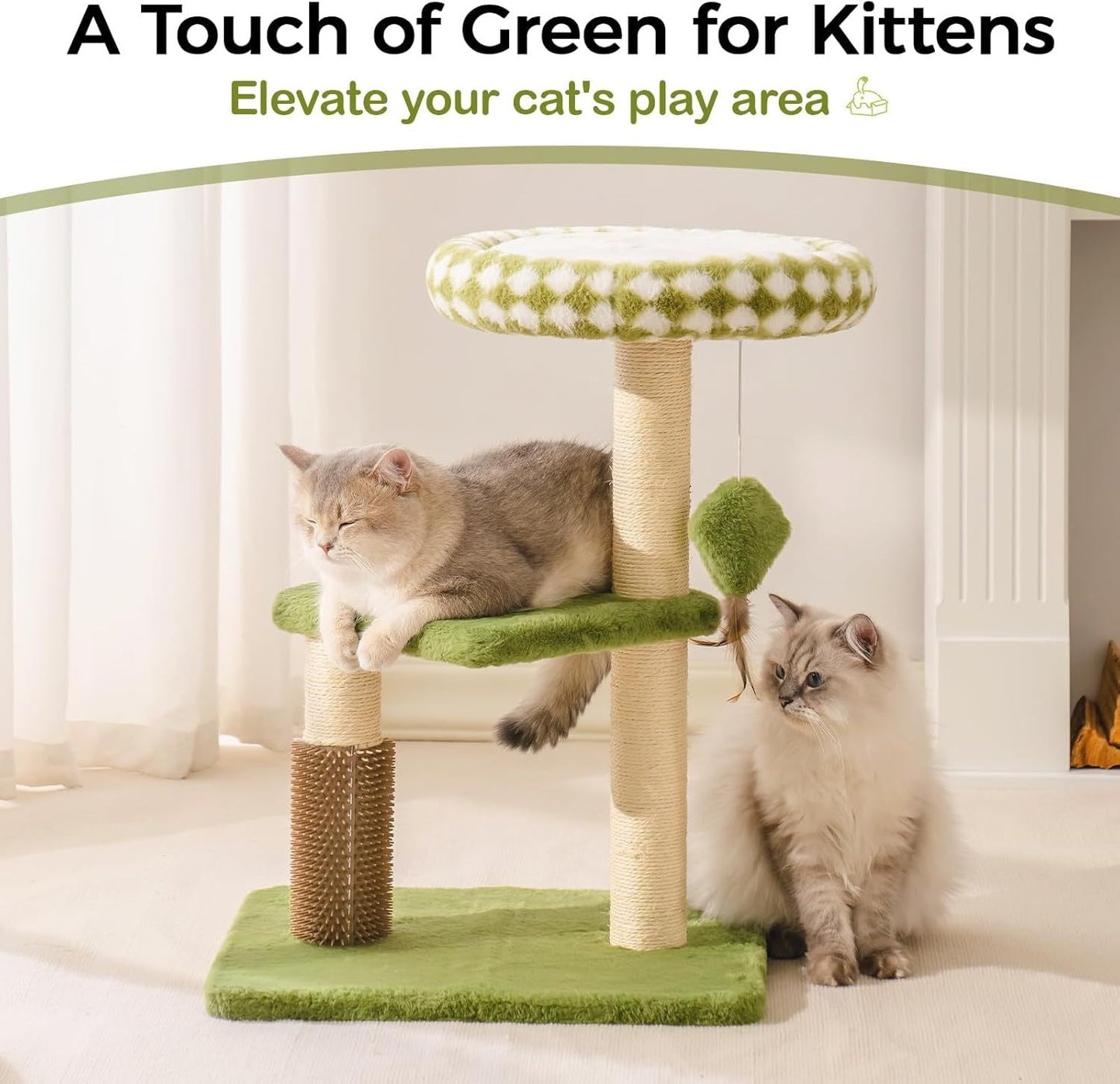 Green Cat Tree with Oversized Bed & Sisal Posts