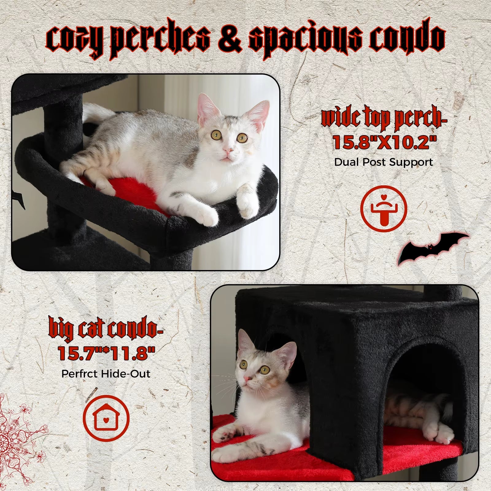 Tall Cat Tree for Indoor Cats Big Cat Tower with Super Large Hammock Cat Climbing Tree with Scratching Posts Condo House Black