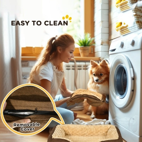Calming Brown Flannel/Velvet Dog Bed