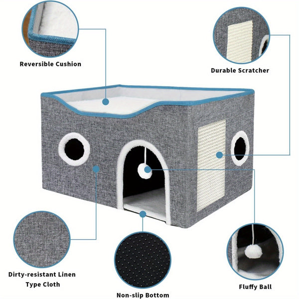 2-in-1 Cat Condo with Scratching Panel