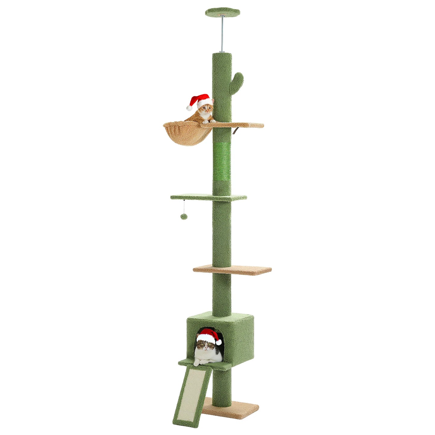 5 Tiers Floor to Ceiling Cat Tree Tower Climbing Tree Adjustable Height for Indoor Cats with Condo Scratching Post Ladders