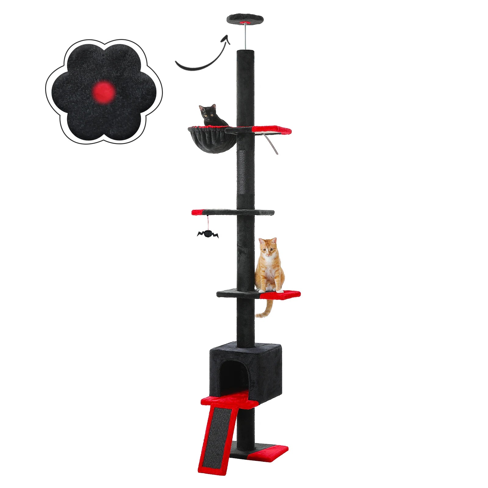 5 Tiers Floor to Ceiling Cat Tree Tower Climbing Tree Adjustable Height for Indoor Cats with Condo Scratching Post Ladders