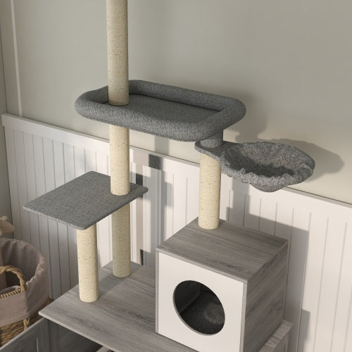 Floor-to-Ceiling Cat Tree with Hidden Litter Box Enclosure